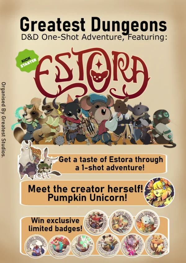 Poster: Greatest Dungeons D&D one-shot adventure featuring Estora